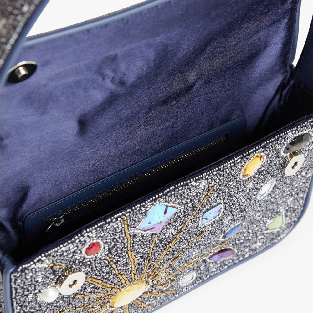 STAUD Navy Beaded Shoulder Bag with Multicolored Gem Embellishments - Picture 4 of 10